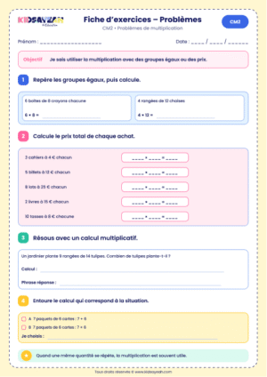problèmes multiplication CM2 à imprimer