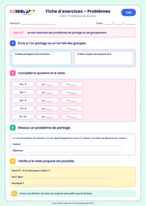 exercice problème CM2 partage et groupement à imprimer