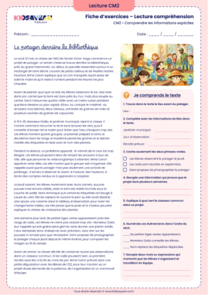fiche lecture compréhension CM2 informations explicites à imprimer