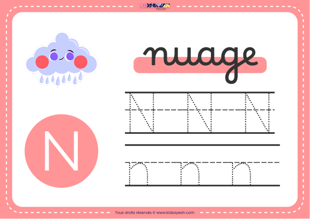 carte alphabet maternelle lettre N à imprimer