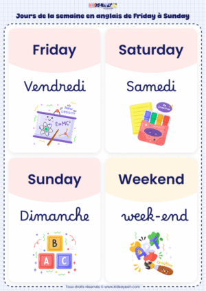 jours de la semaine en anglais de Friday à Sunday