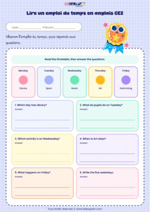lire un emploi du temps en anglais CE2