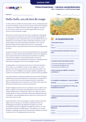 texte documentaire CM2 Machu Picchu à imprimer