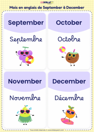 mois en anglais de September à December