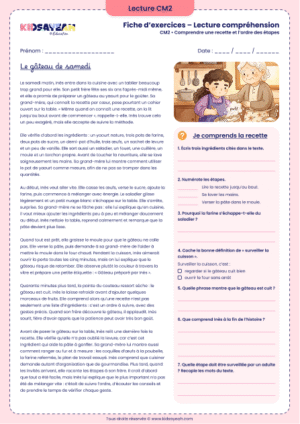 texte compréhension CM2 recette de cuisine à imprimer