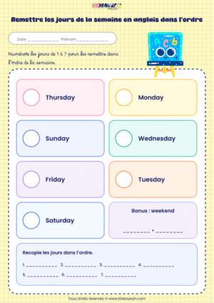 remettre les jours de la semaine en anglais dans l’ordre