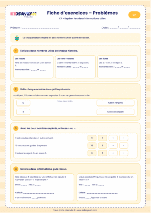 repérer les informations utiles dans un problème CP à imprimer