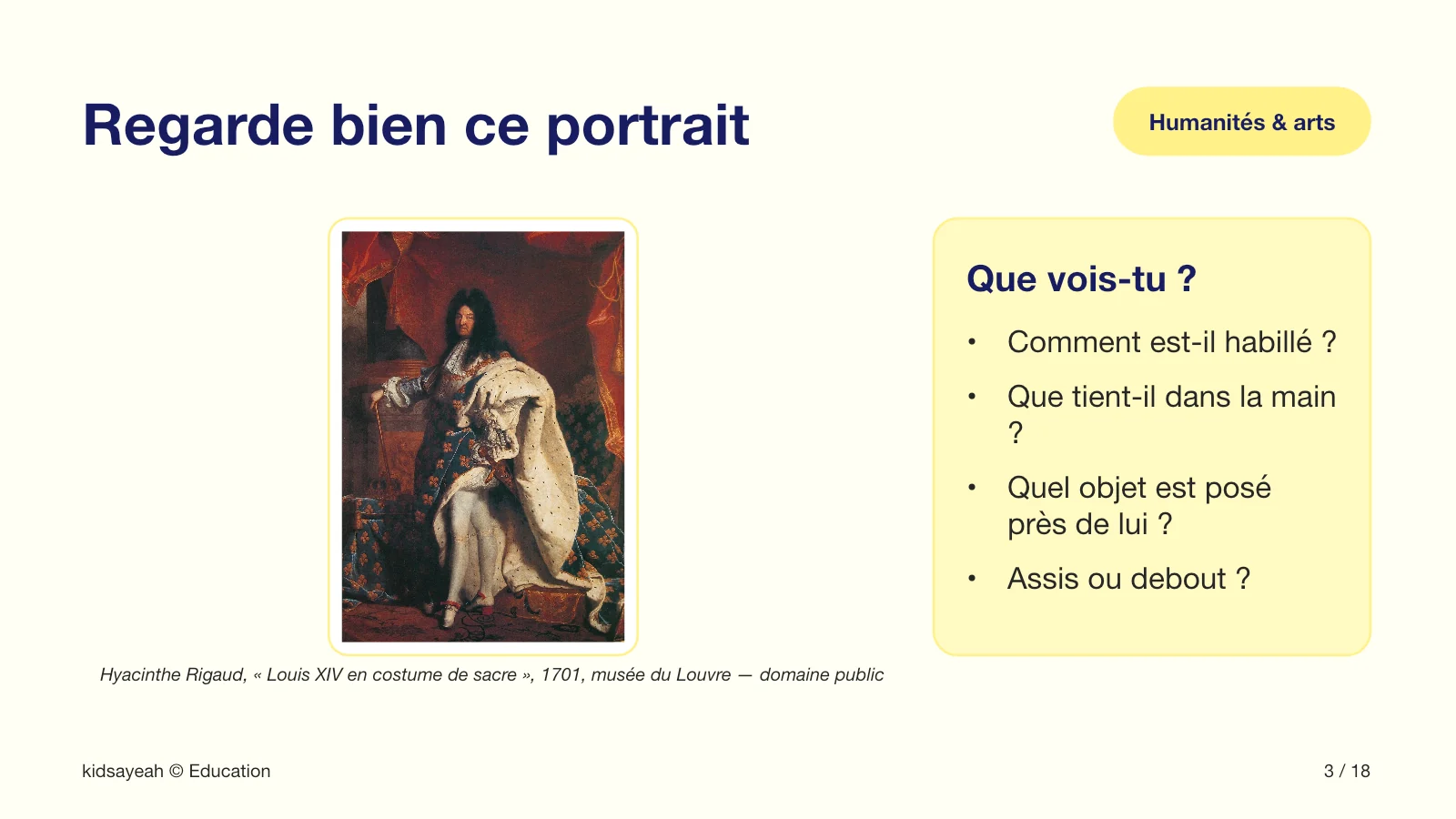 Louis XIV dans un cours sur la monarchie au CM1