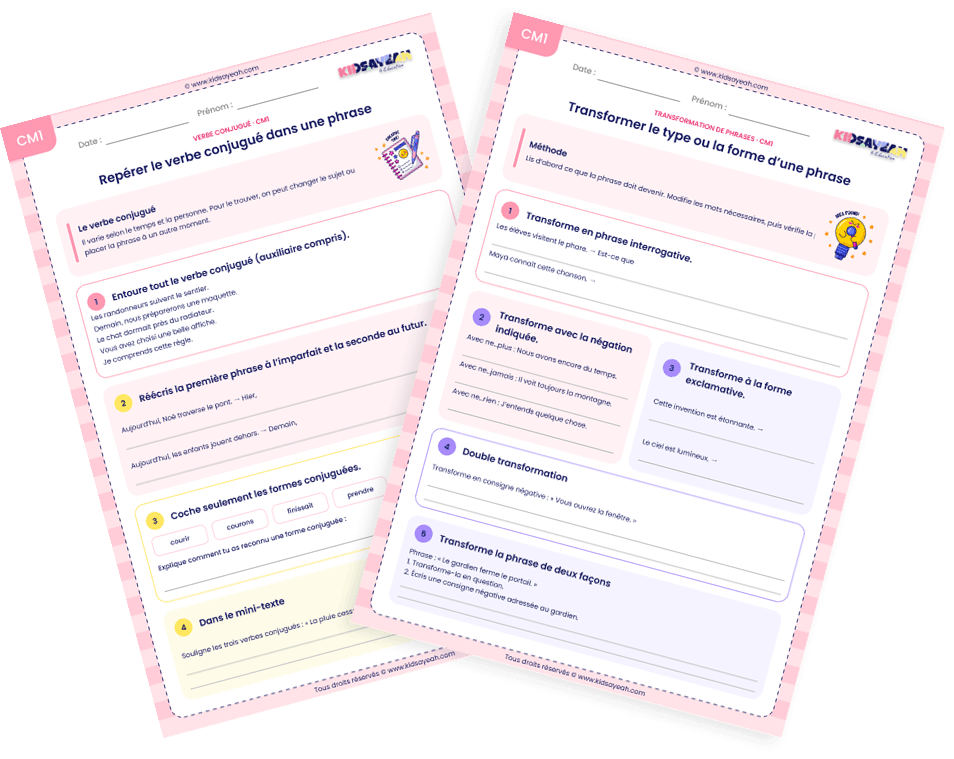 CM1 grammaire – La phrase le sujet et le verbe