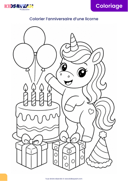 coloriage anniversaire licorne à imprimer
