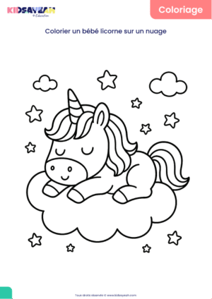 coloriage bébé licorne sur un nuage à imprimer