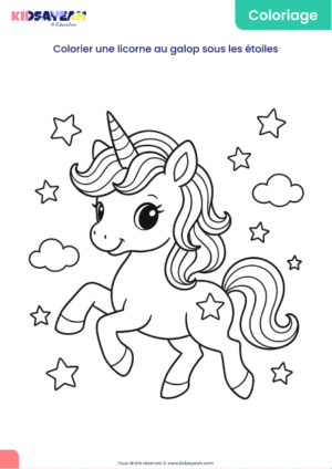 coloriage licorne au galop sous les étoiles à imprimer