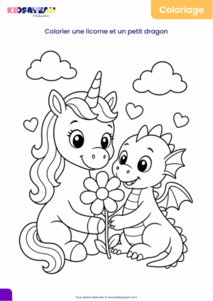 coloriage licorne et petit dragon à imprimer