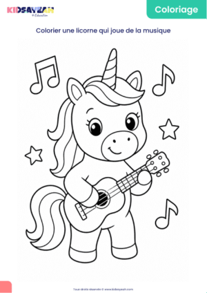 coloriage licorne qui joue de la musique à imprimer
