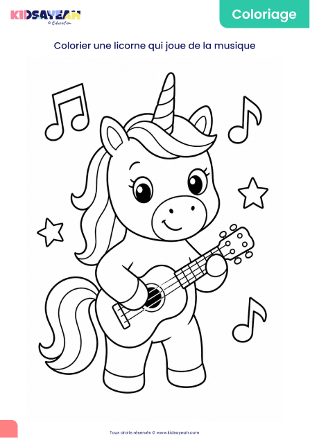 coloriage licorne qui joue de la musique à imprimer