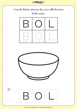 Composer le mot BOL – Fiche maternelle