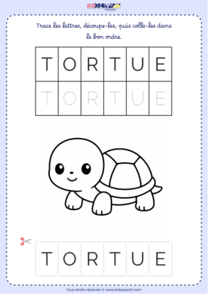 Composer le mot TORTUE – Moyenne section