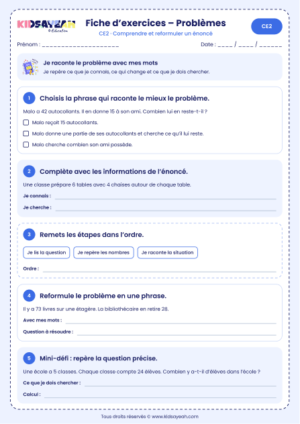 comprendre et reformuler un énoncé de problème CE2