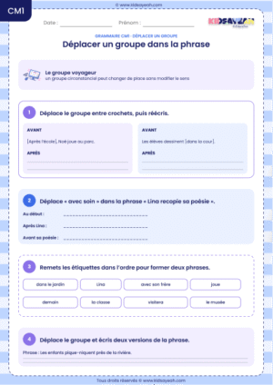 déplacer un groupe dans la phrase CM1