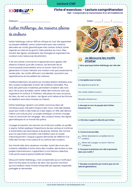 Esther Mahlangu et l’art ndébélé lecture CM1