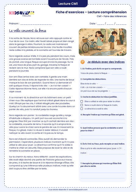 exercice d’inférences CM1 avec un vélo couvert de boue