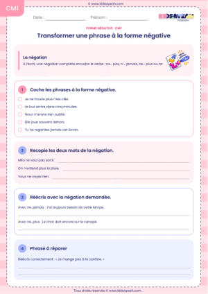 exercices sur la forme négative CM1