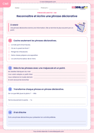 exercices sur la phrase déclarative CM1
