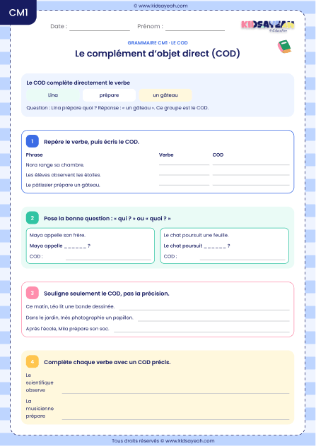 exercices sur le COD en CM1