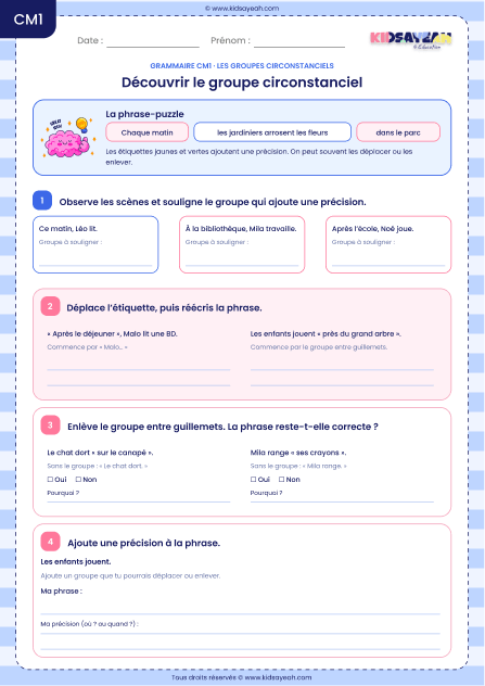 exercices sur les groupes circonstanciels CM1