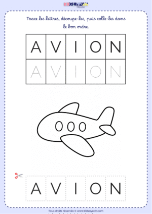 Fiche mot AVION à imprimer – Maternelle
