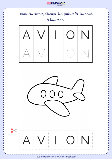 Fiche mot AVION à imprimer – Maternelle