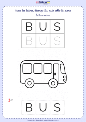 Fiche mot BUS à imprimer – Petite section