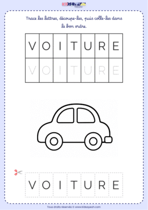 Fiche mot VOITURE à imprimer – Grande section