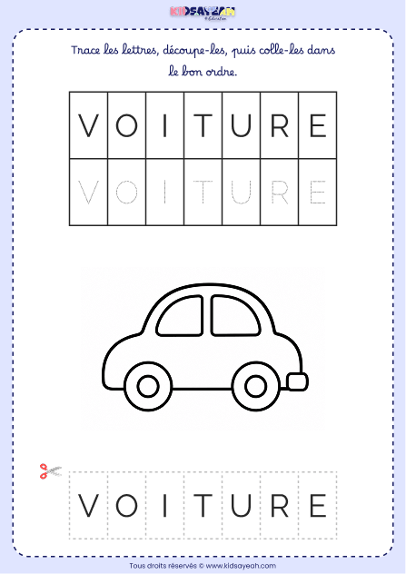 Fiche mot VOITURE à imprimer – Grande section