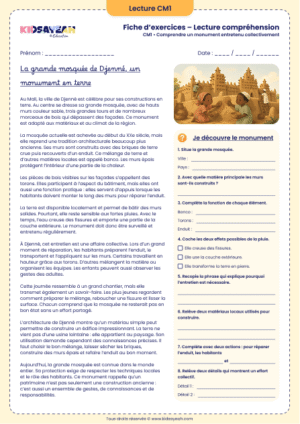 grande mosquée de Djenné texte documentaire CM1