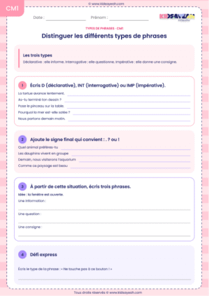 les types de phrases CM1 exercices
