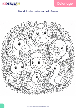 Mandala animaux de la ferme à colorier pour enfants