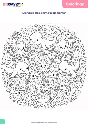 Mandala animaux de la mer à colorier pour enfants