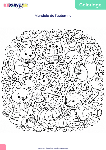 Mandala automne à colorier pour enfants