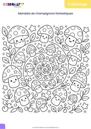 Mandala champignons fantastiques à colorier pour enfants