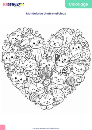 Mandala chats malicieux à colorier pour enfants