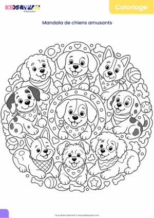 Mandala chiens amusants à colorier pour enfants