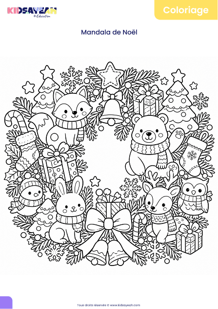 Mandala de Noël à colorier pour enfants
