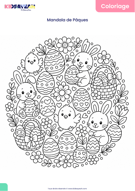 Mandala de Pâques à colorier pour enfants