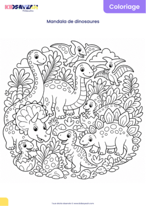 Mandala dinosaures à colorier pour enfants