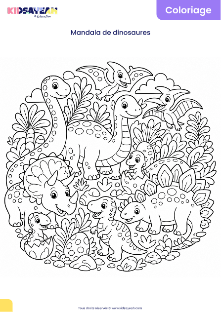 Mandala dinosaures à colorier pour enfants