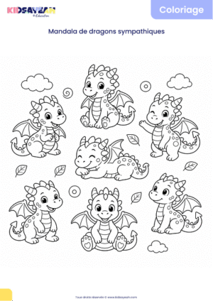 Mandala dragons sympathiques à colorier pour enfants