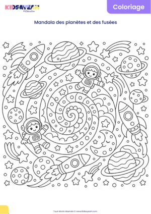 Mandala espace planètes et fusées à colorier