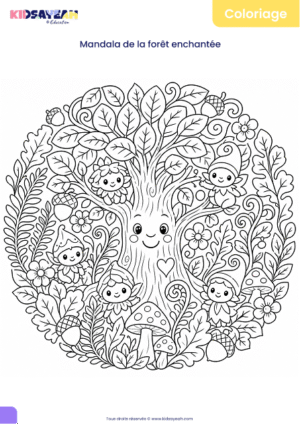 Mandala forêt enchantée à colorier pour enfants
