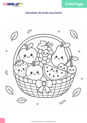 Mandala fruits souriants à colorier pour enfants